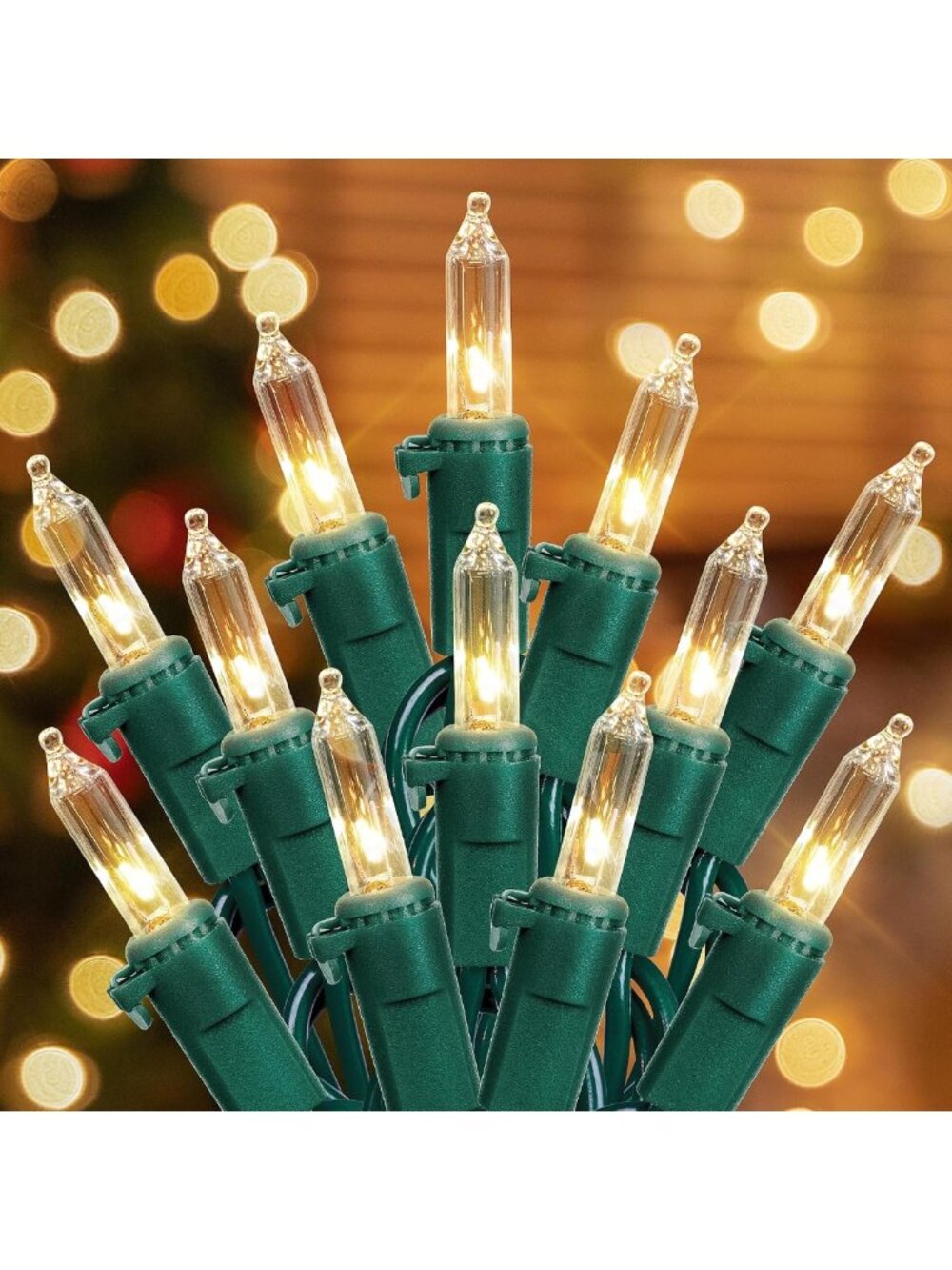 50-Count Warm White Christmas String Lights - 2 Pack, Green Wire Holiday Decor